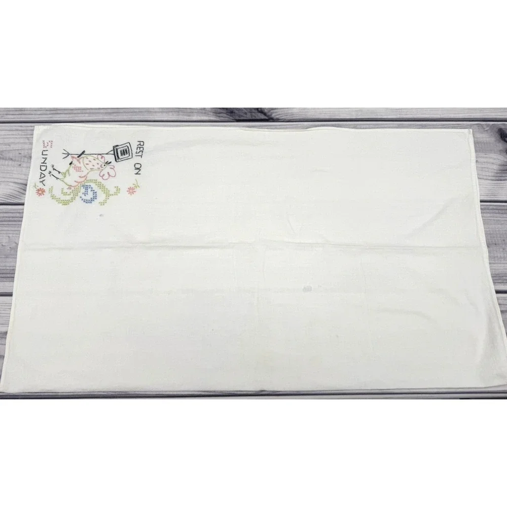LOT OF 7 VINTAGE EMBROIDERED KITCHEN LINENS TEA TOWELS - WEEKDAYS AND CHERRIES
